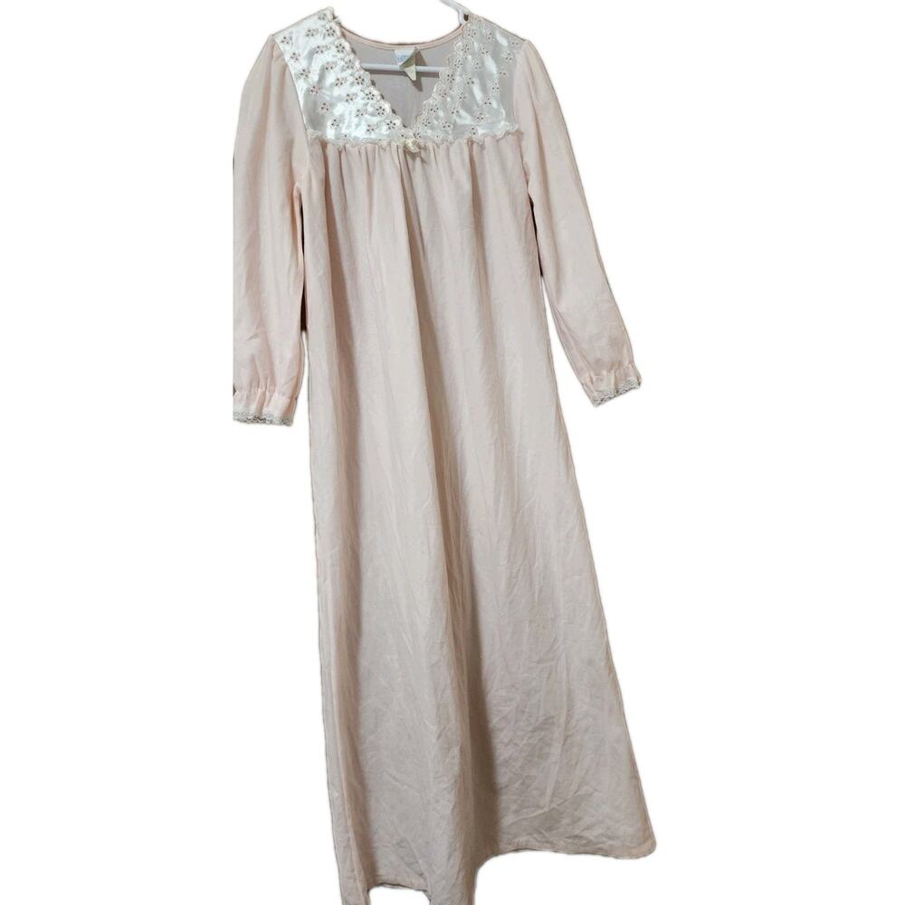 Vintage Quiet Moments Light Pink Longsleeve Lace Granny Nightgown Small